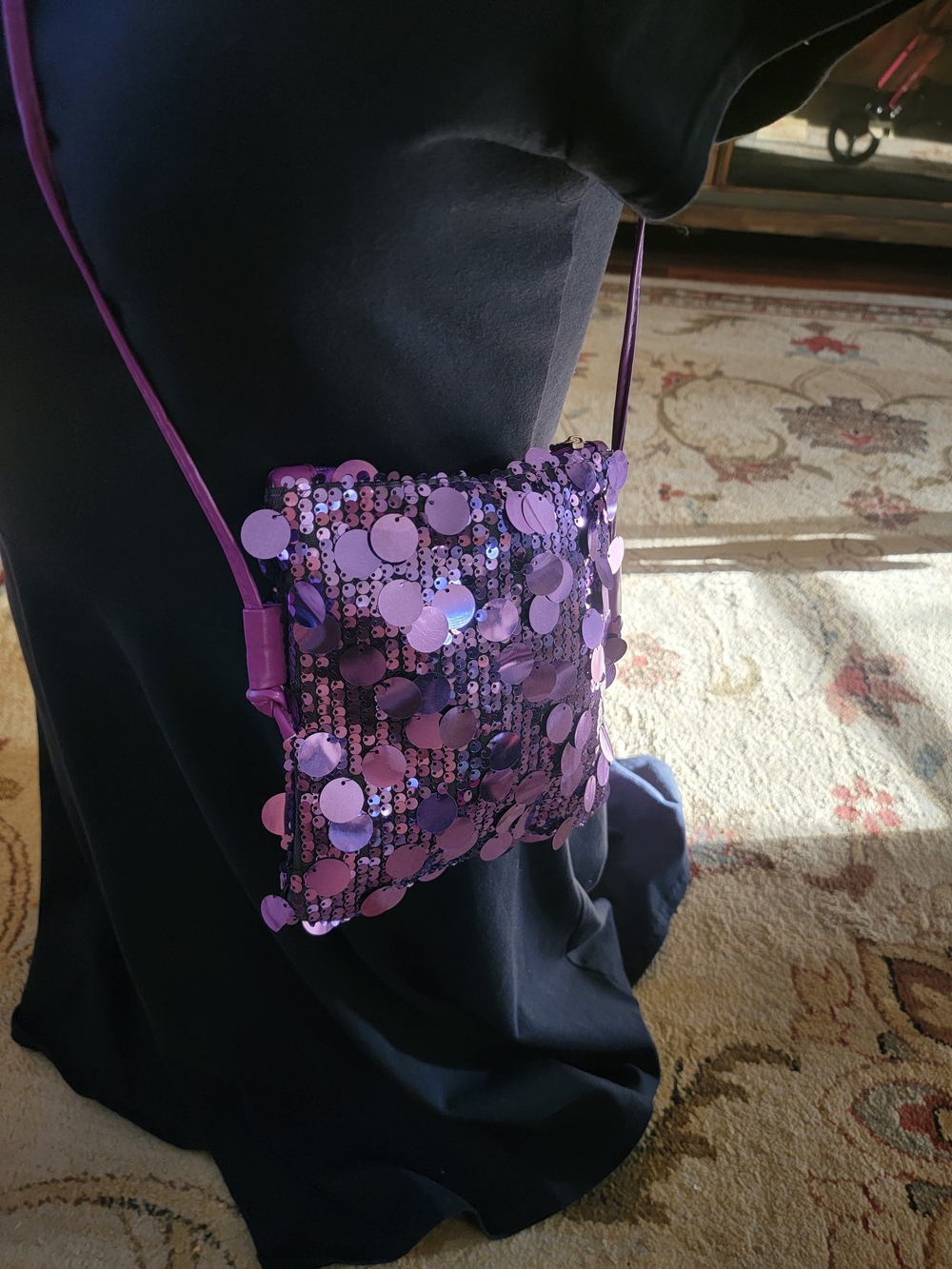 Purple Sequin Crossbody Bag with Shimmering Discs